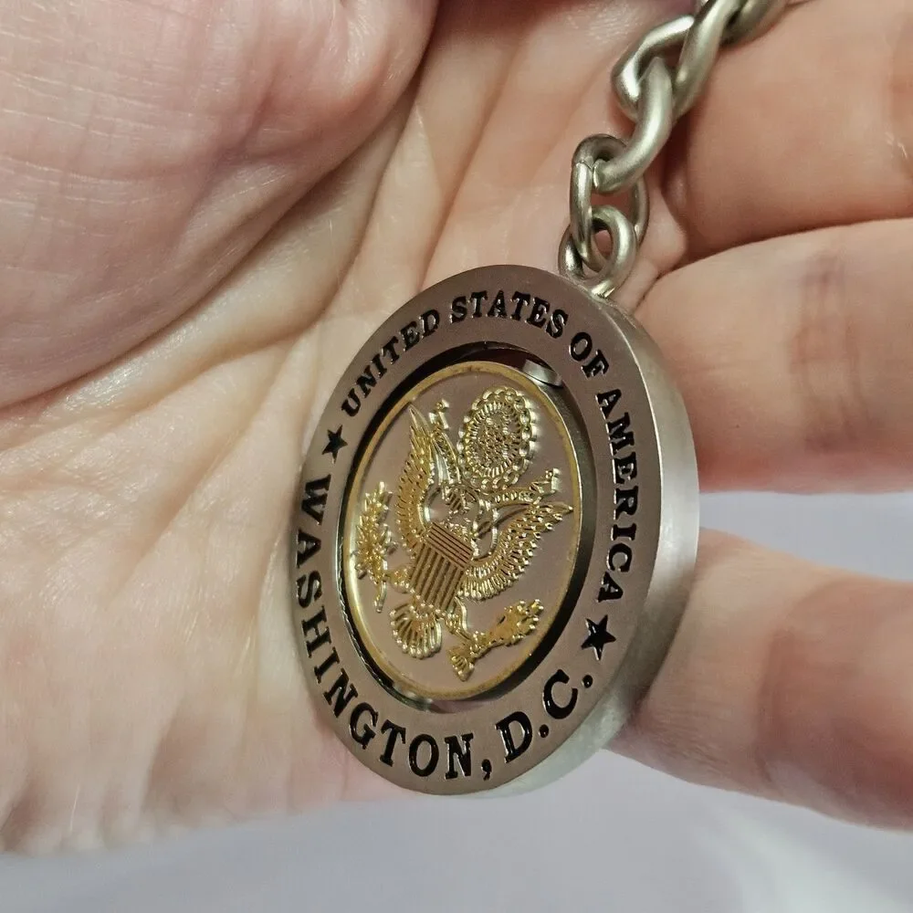 Vintage United States Washington DC Silver Tone Metal Spinner Keychain